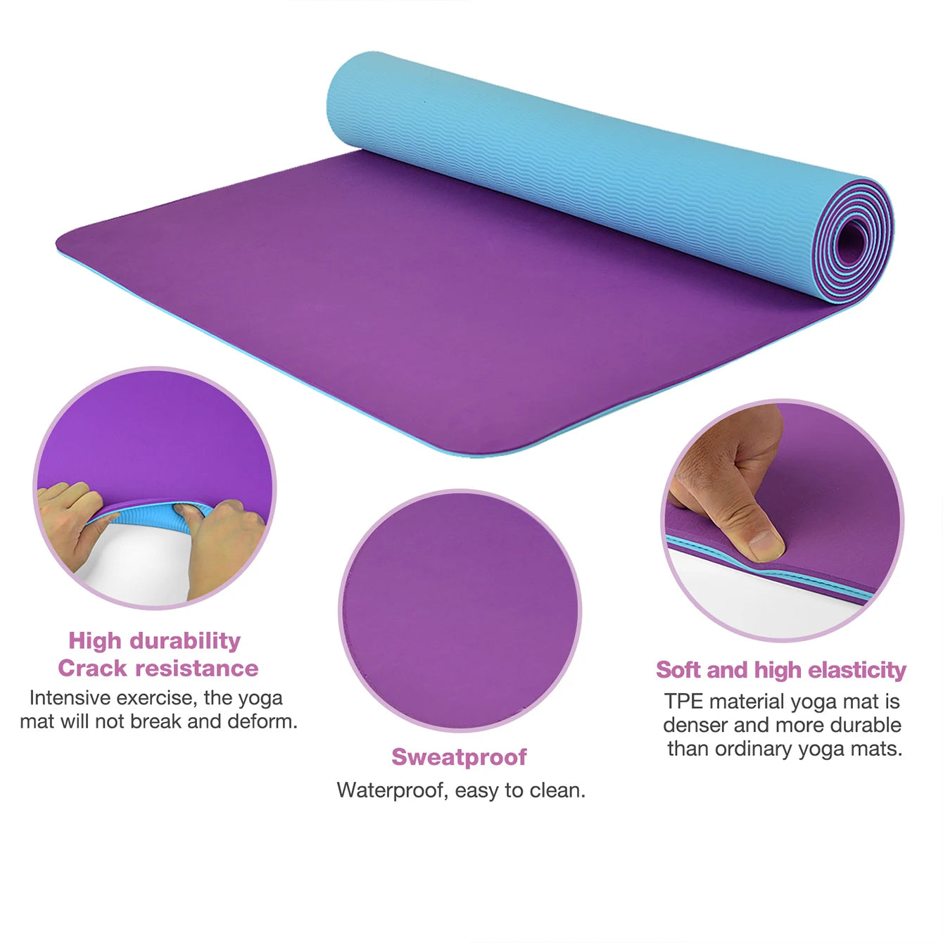 Non-slippery TPE yoga mat, thick two-color, high quality, for fitness, fitness, home, non-slip, 180x57cm