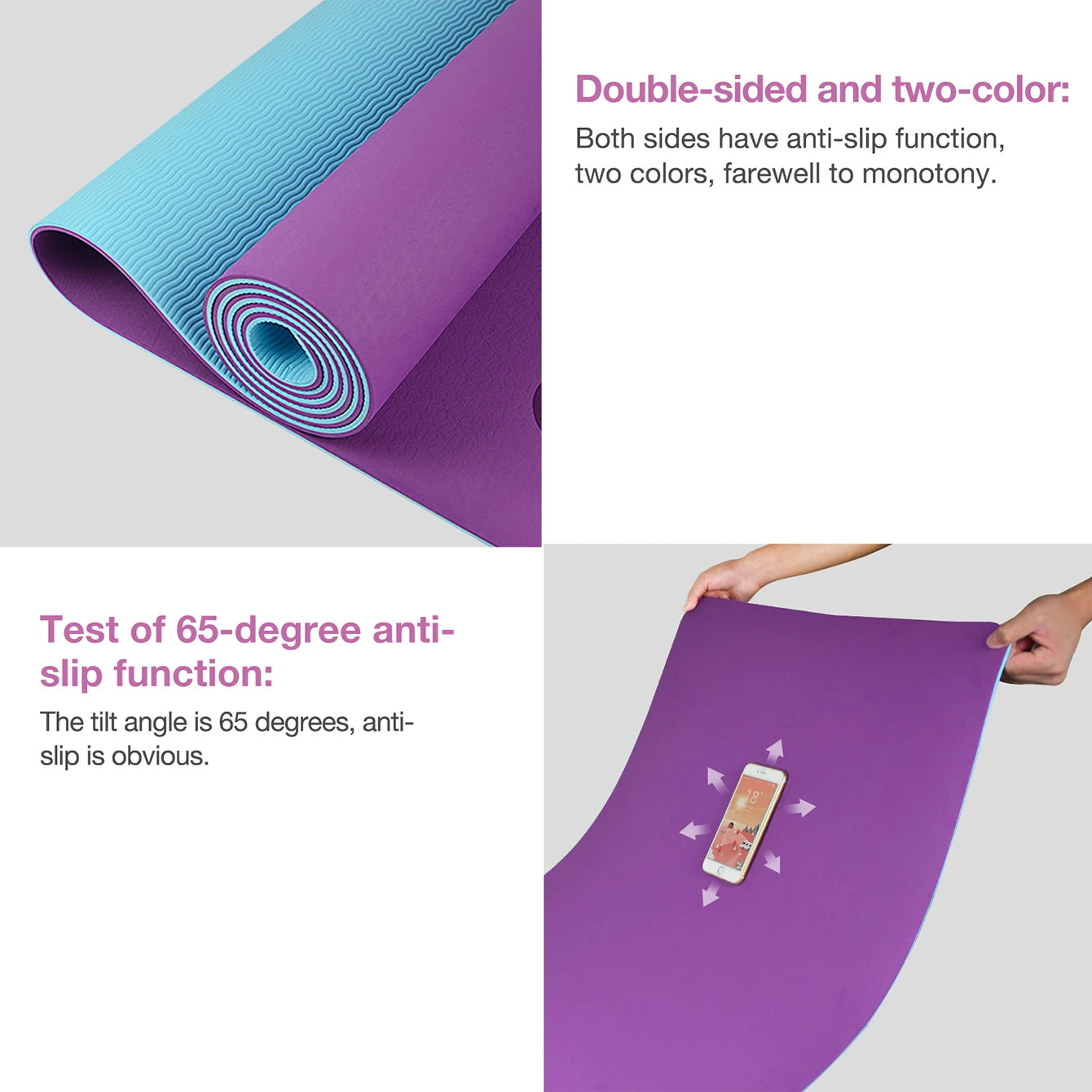 Non-slippery TPE yoga mat, thick two-color, high quality, for fitness, fitness, home, non-slip, 180x57cm